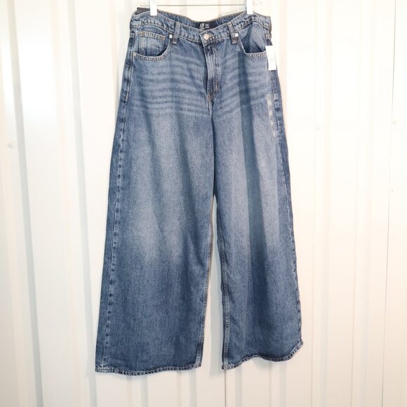 Gap Womens Baggy Jeans Mid Rise Super Wide Leg Relaxed Med Wash Size 12/31R NWT - Picture 1 of 10